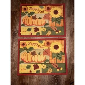 Fall pattern fabric table place mat. Set of 4 Pumpkins, Sunflowers, Acorns, Leaf